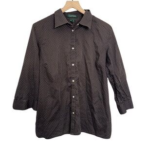 Lauren Ralph Lauren Brown Polka Dot Button Up VTG Basic Essential Workwear 1x